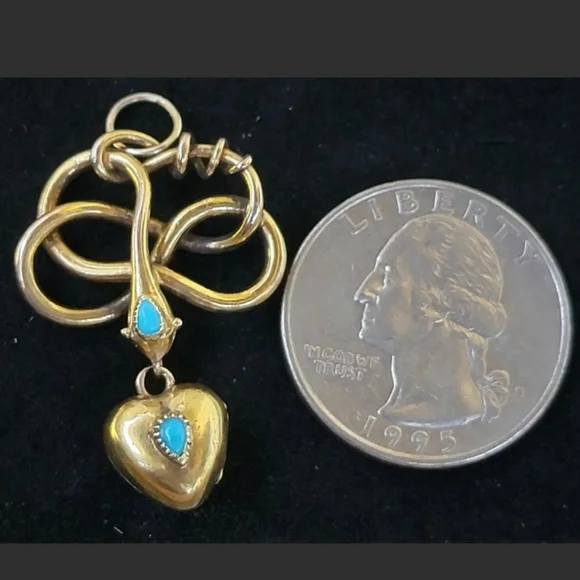 Antique Victorian 18K Gold  Snake Heart Locket Pendant-Estate Jewelry - Picture 4 of 12